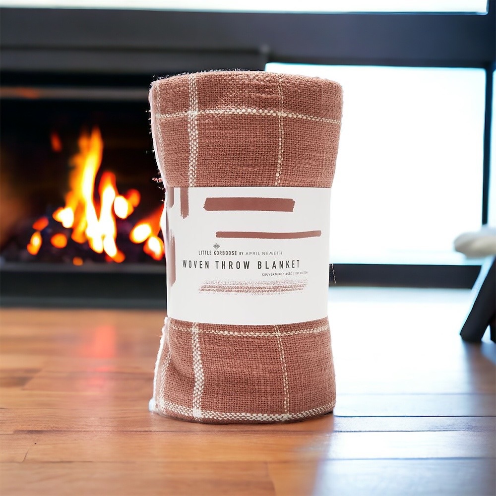 LITTLE KORBOOSE by April Nemeth Woven Throw Blanket - Rust NEW IN PACKAGING